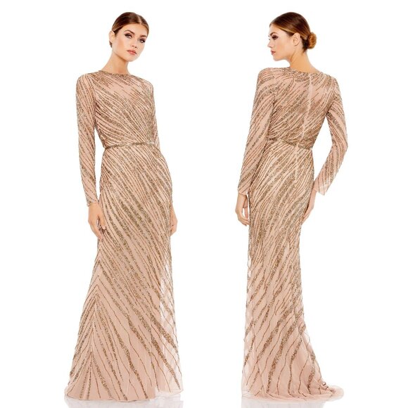 MAC DUGGALLONG SLEEVE BEADED COLUMN GOWN 5240